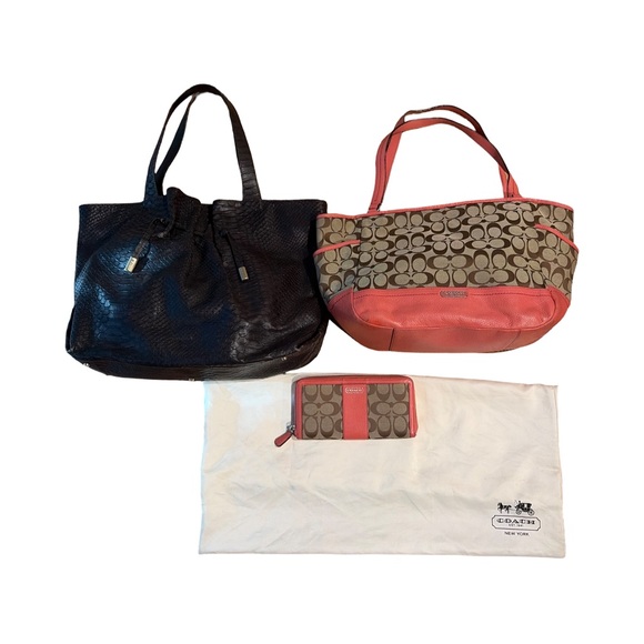 Coach Handbags - Furla Leather Bag and Coach Signature Canvas and Coral Leather Tote Set